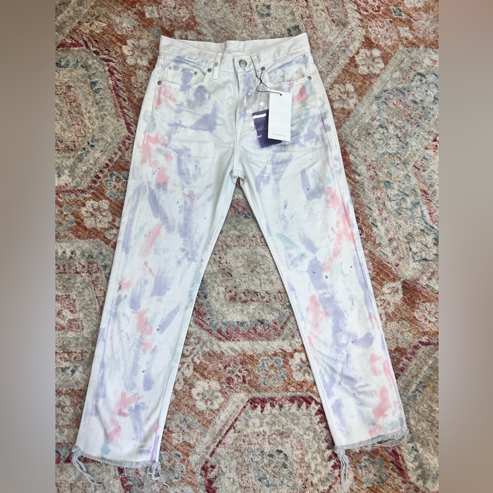 JOHN ELLIOTT NWT Cropped Straight Leg Splatter Jeans SIZE 24
